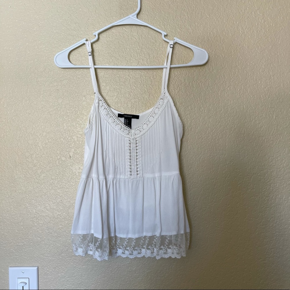 Floral boho embroidered white lace tank top